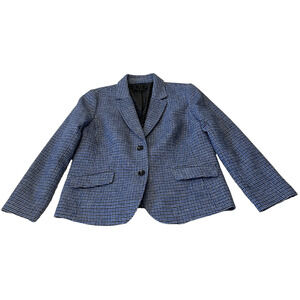 Talbots Women's Aberdeen Wool Blend Blazer 14 Jacket Blue Black Houndstooth